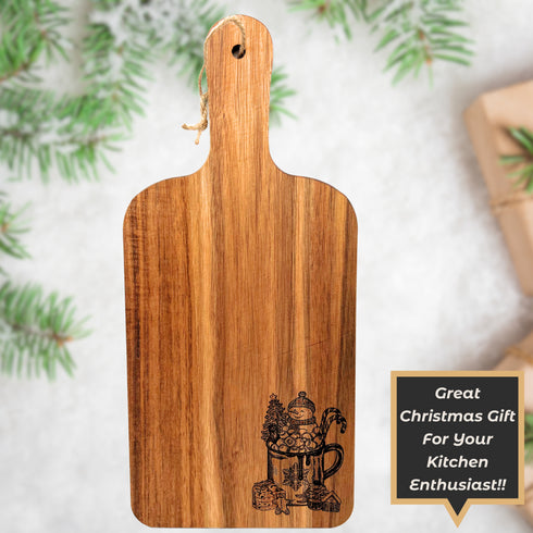 Snowman Hot Cocoa Paddle Cutting Board-Laser Engraved